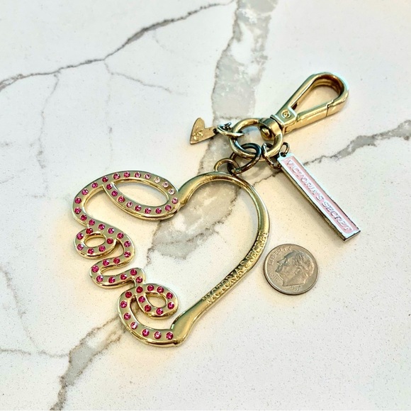 Vintage Gold Heart-Shaped Love Rhinestone Encrusted Keychain Keyfob - Picture 4 of 6